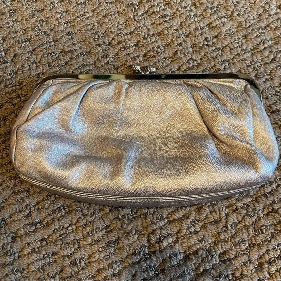 EXPRESS Metallic Gold Genuine Leather Clutch Purse 5”x9” - Picture 2 of 5